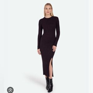 Minimum Dark Brown & Navy Ribbed Sweater Bodycon Maxi Dress